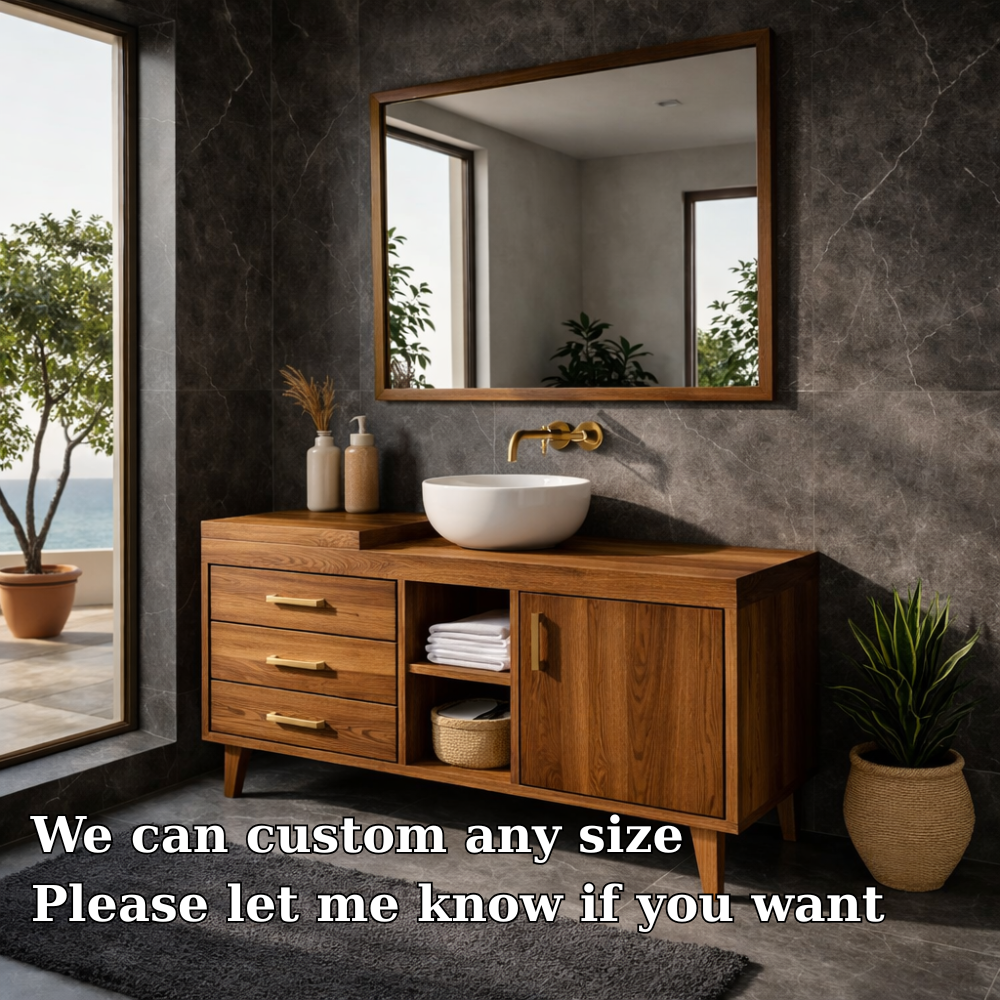 Solid Wood Bathroom Vanity Cabinet with Drawers & Shelf β Modern Walnut Bathroom Storage