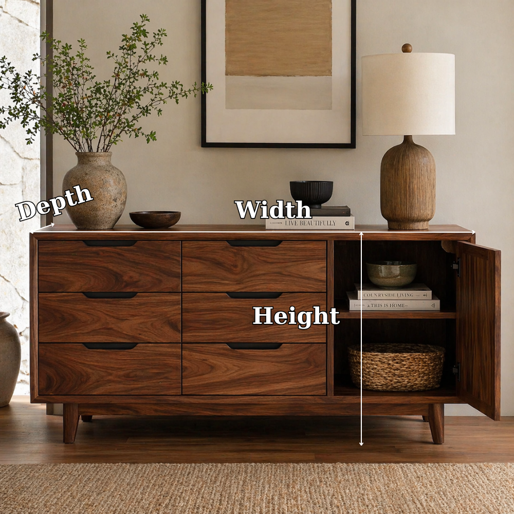 Solid Wood Sideboard Cabinet with Drawers & Door Storage – Modern Rustic Design