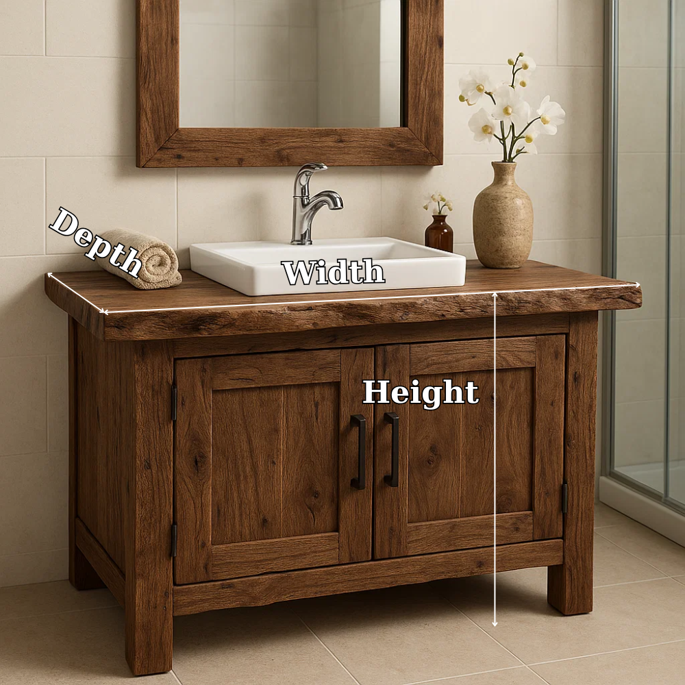 Rustic Wooden Bathroom Vanity with Square Sink and Storage Cabinets