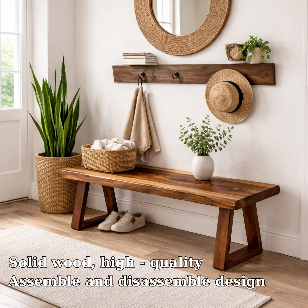 Solid Wood Entryway Bench with Storage | Rustic Modern Hallway Bench