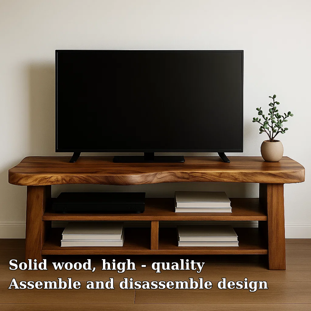 Solid Wood TV Stand with Open Shelves Rustic Live Edge Entertainment Center