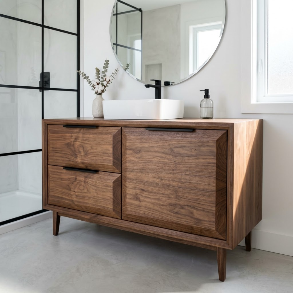 Solid Wood Bathroom Vanity with Drawer & Cabinet β Modern Minimal Base