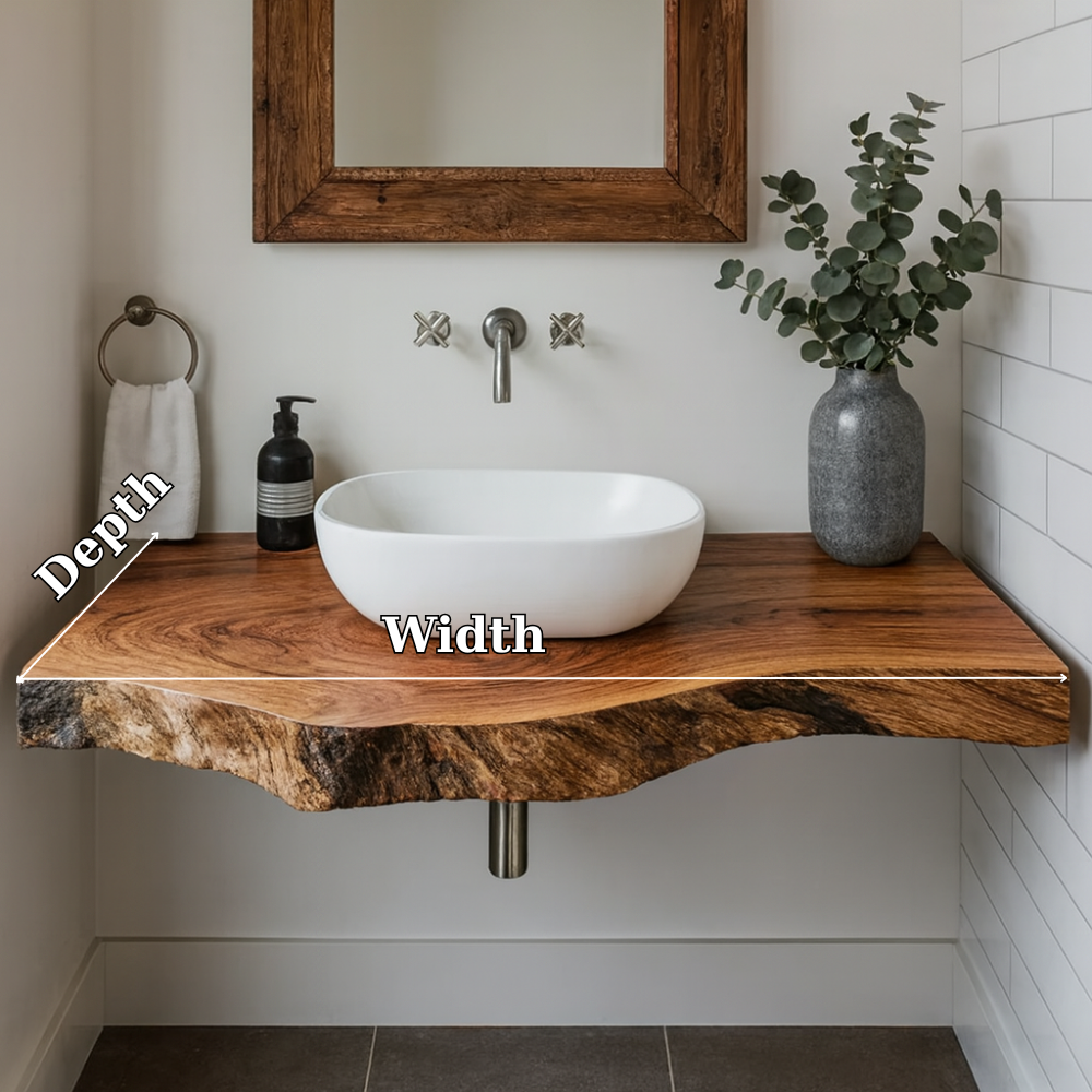 Live Edge Solid Wood Floating Bathroom Vanity Wall Mounted Rustic Vanity Top