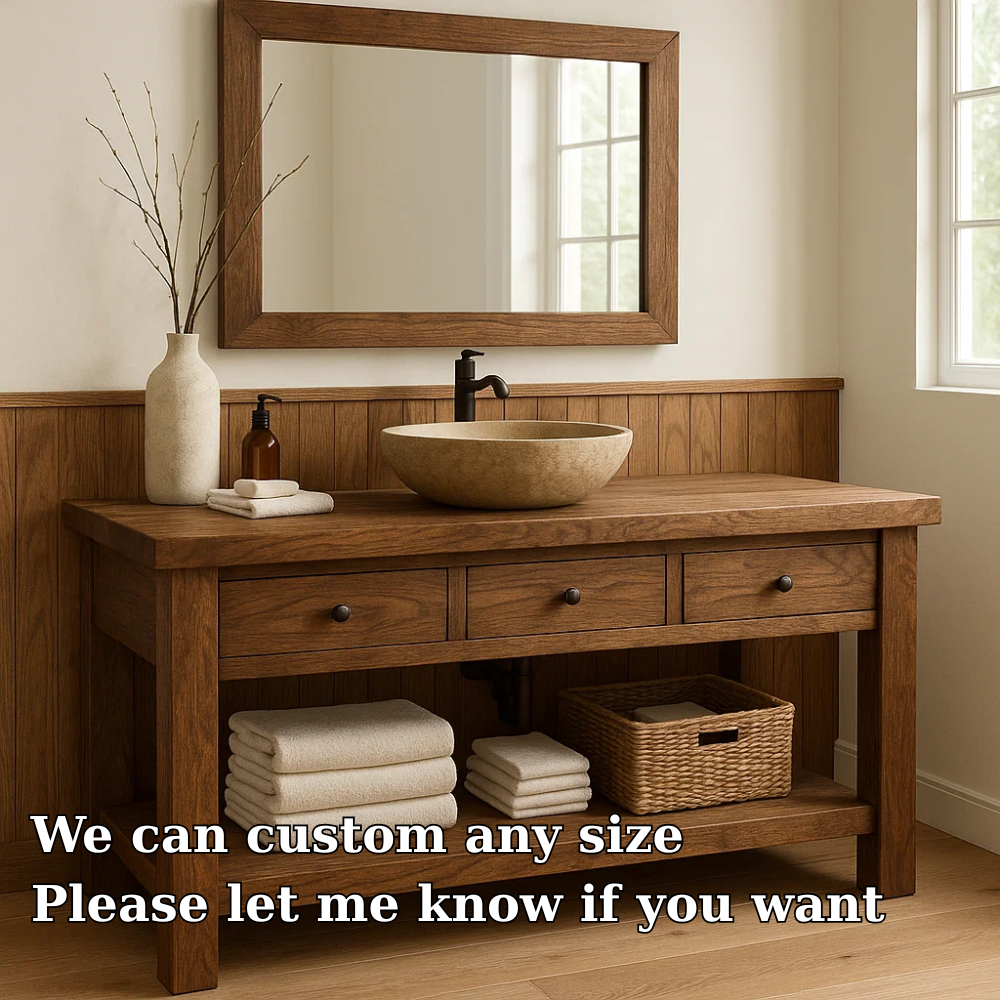 Rustic Solid Wood Bathroom Vanity with Vessel Sink β Modern Design with Storage