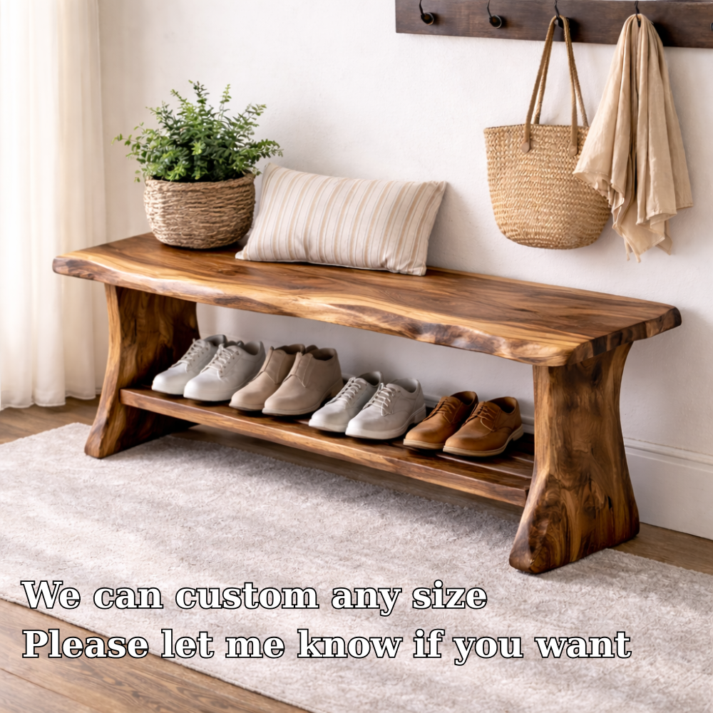 Solid Wood Entryway Bench with Shoe Storage | Rustic Bench for Hallway
