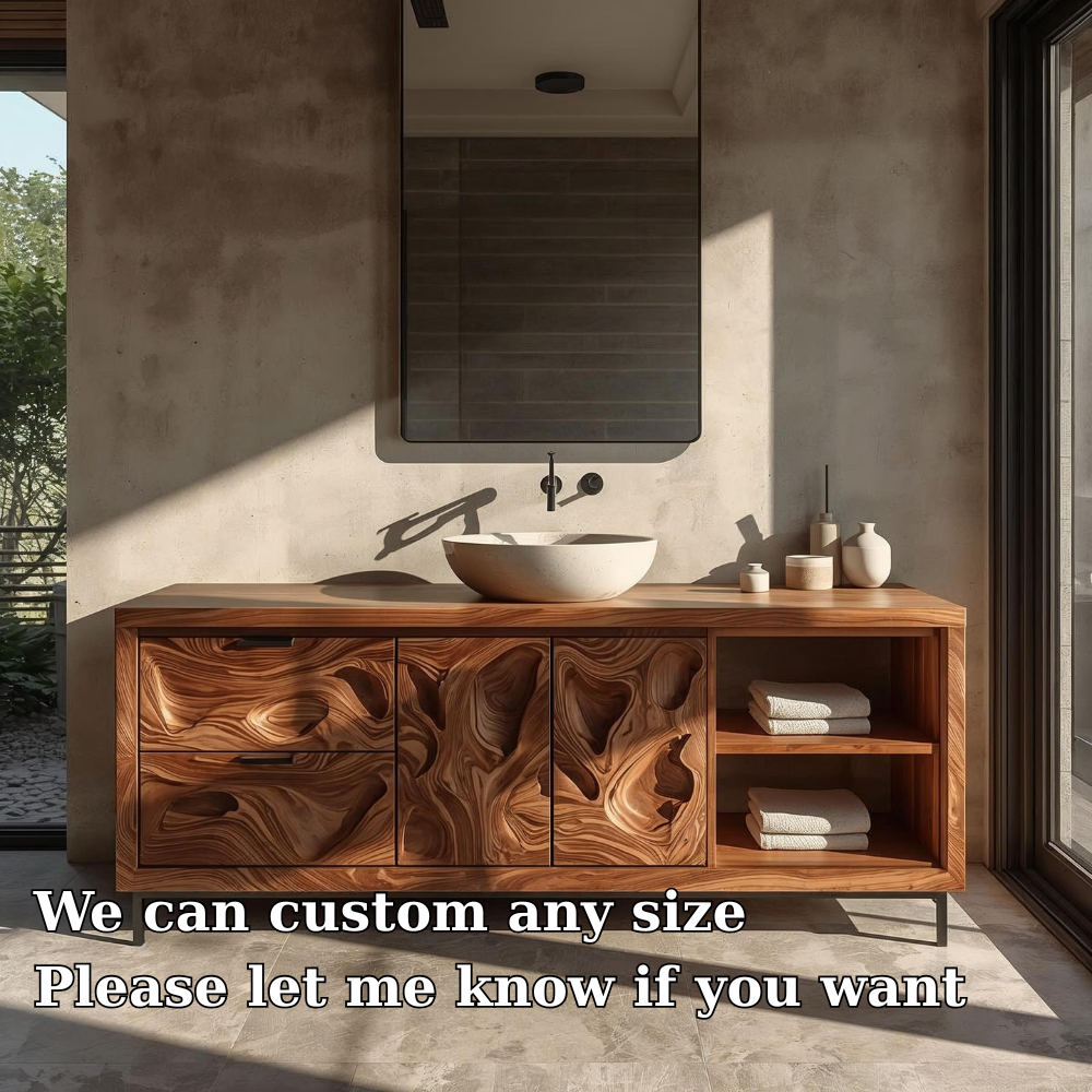 Solid Wood Bathroom Vanity with Sculpted Organic Design β Modern Storage Cabinet