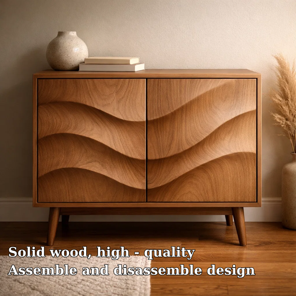 Wave-Design Solid Wood Console Cabinet | Mid-Century Modern Storage