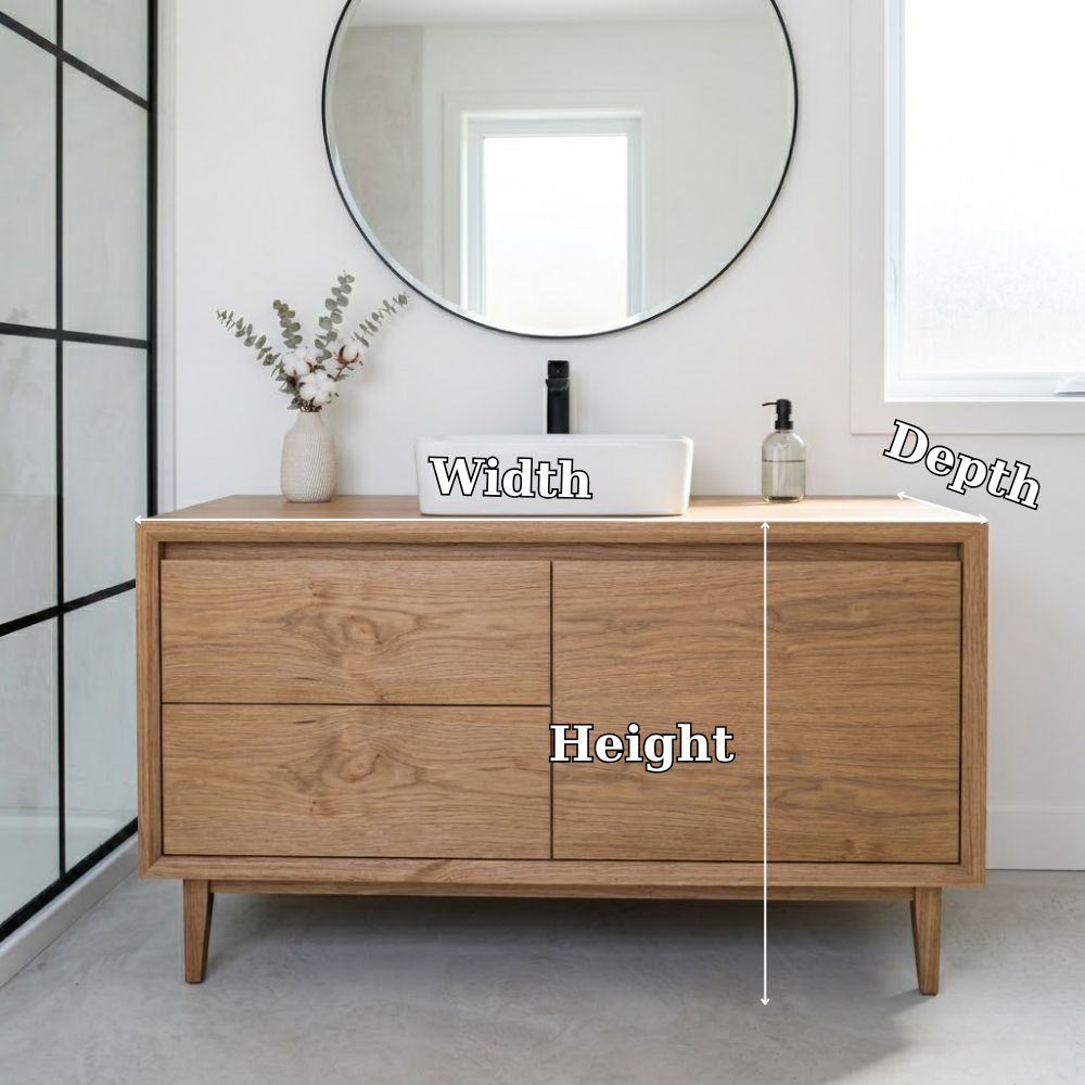 Solid Wood Bathroom Vanity with Drawers & Cabinet β Clean Minimal Design