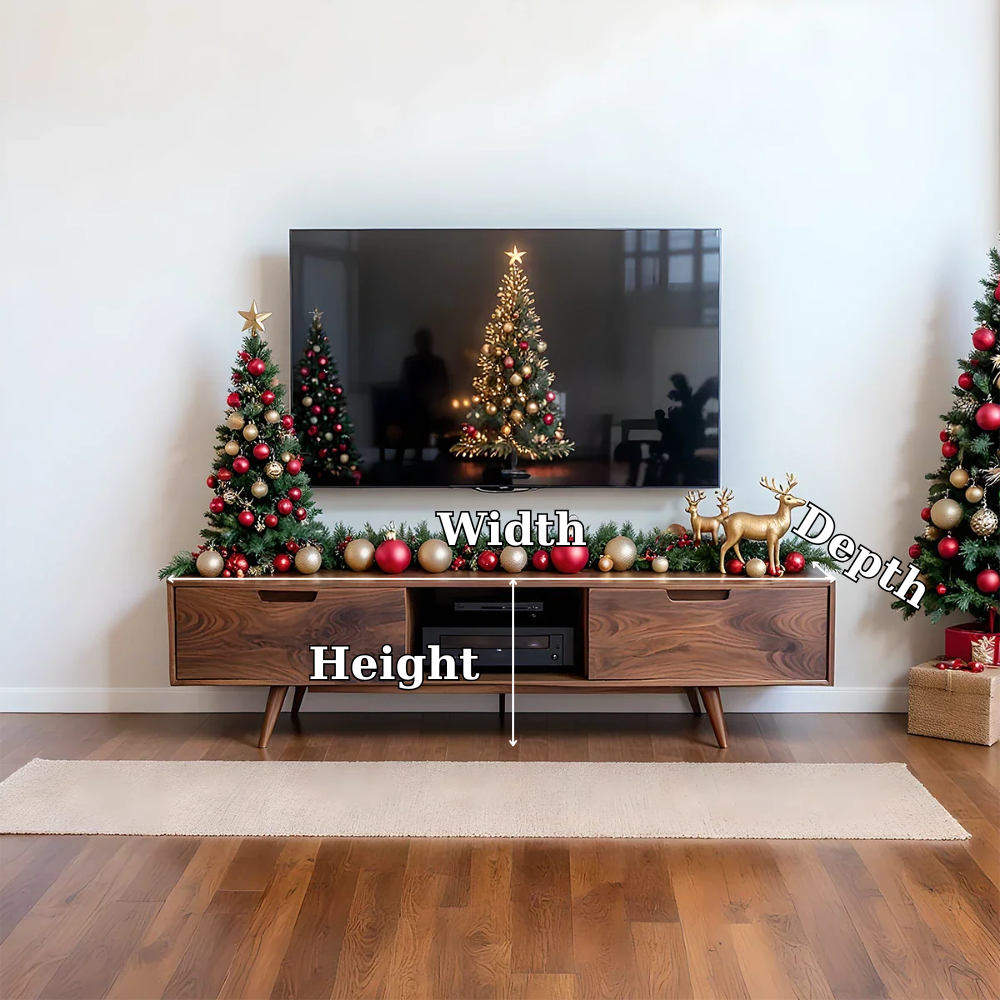 Solid Wood TV Stand Mid Century Walnut Media Console with Storage Cabinet