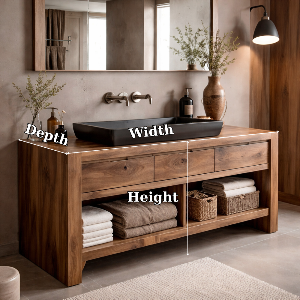 Solid Wood Bathroom Vanity Cabinet with Drawers & Open Shelf β Modern Walnut Vanity Base