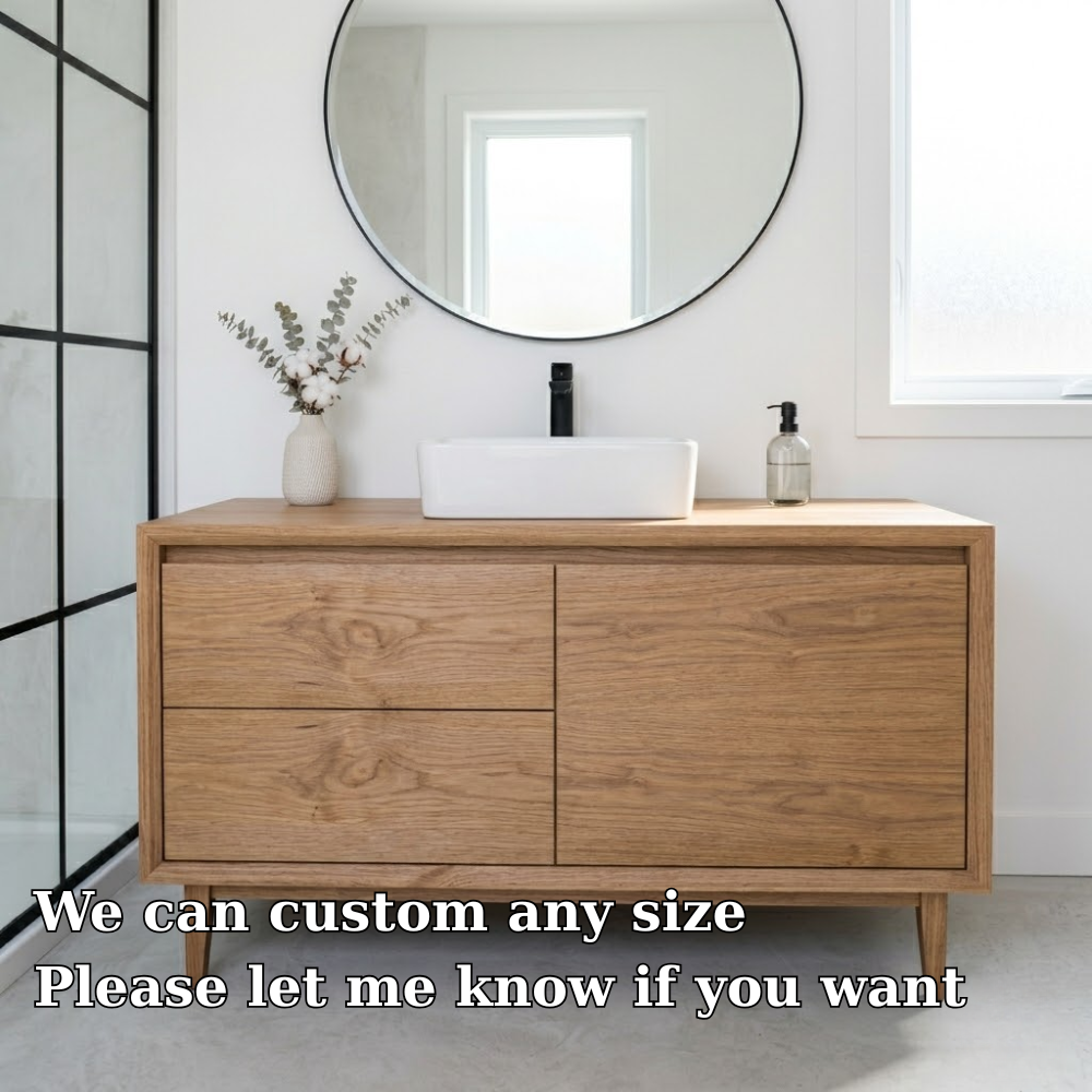 Solid Wood Bathroom Vanity with Drawers & Cabinet β Clean Minimal Design