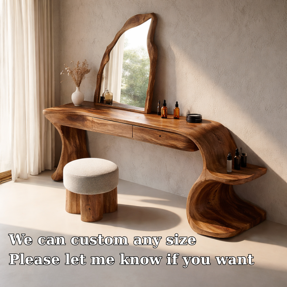 Handcrafted Solid Wood Makeup Vanity with Organic Design and Storage