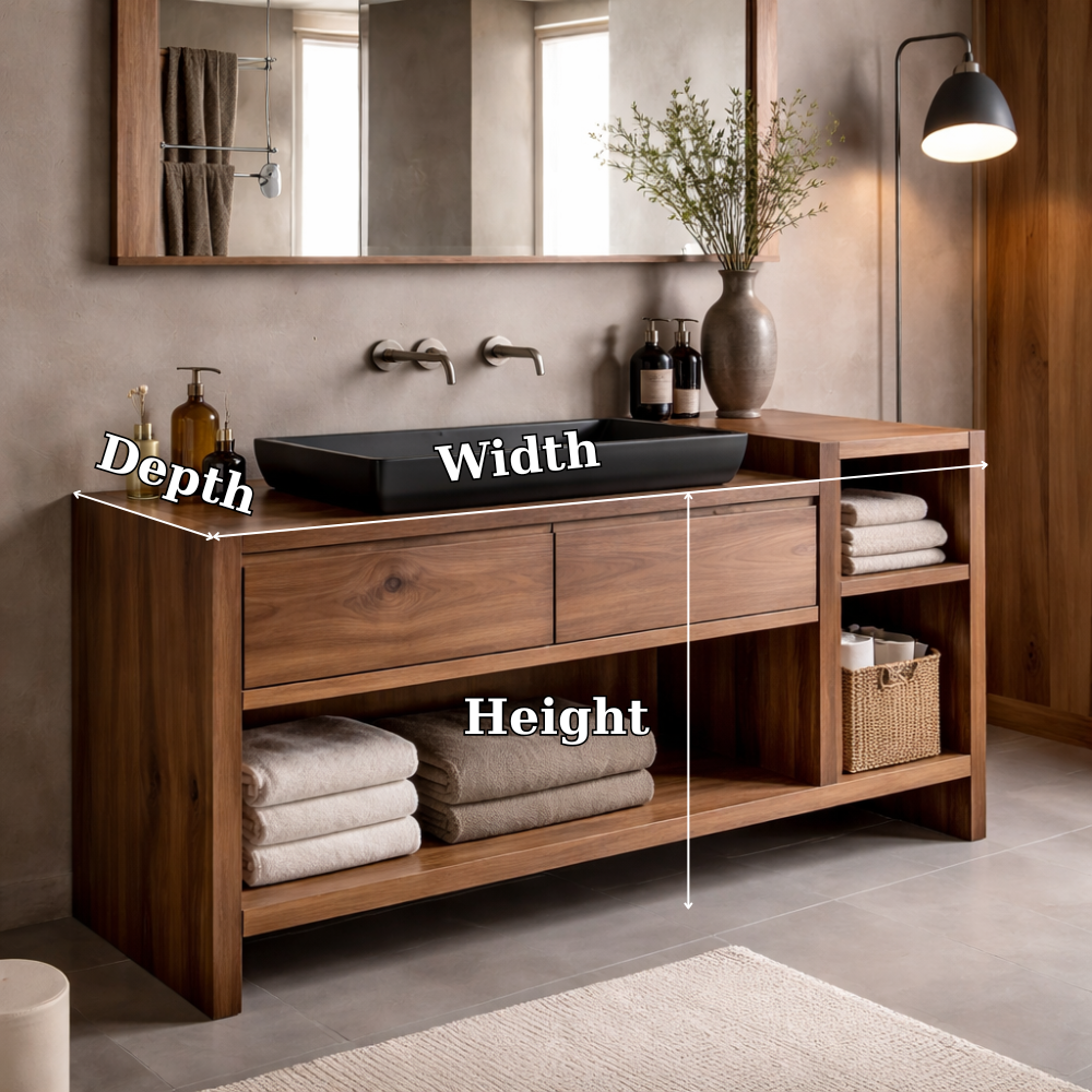 Solid Wood Bathroom Vanity Cabinet with Drawer & Side Shelf β Walnut Bathroom Storage