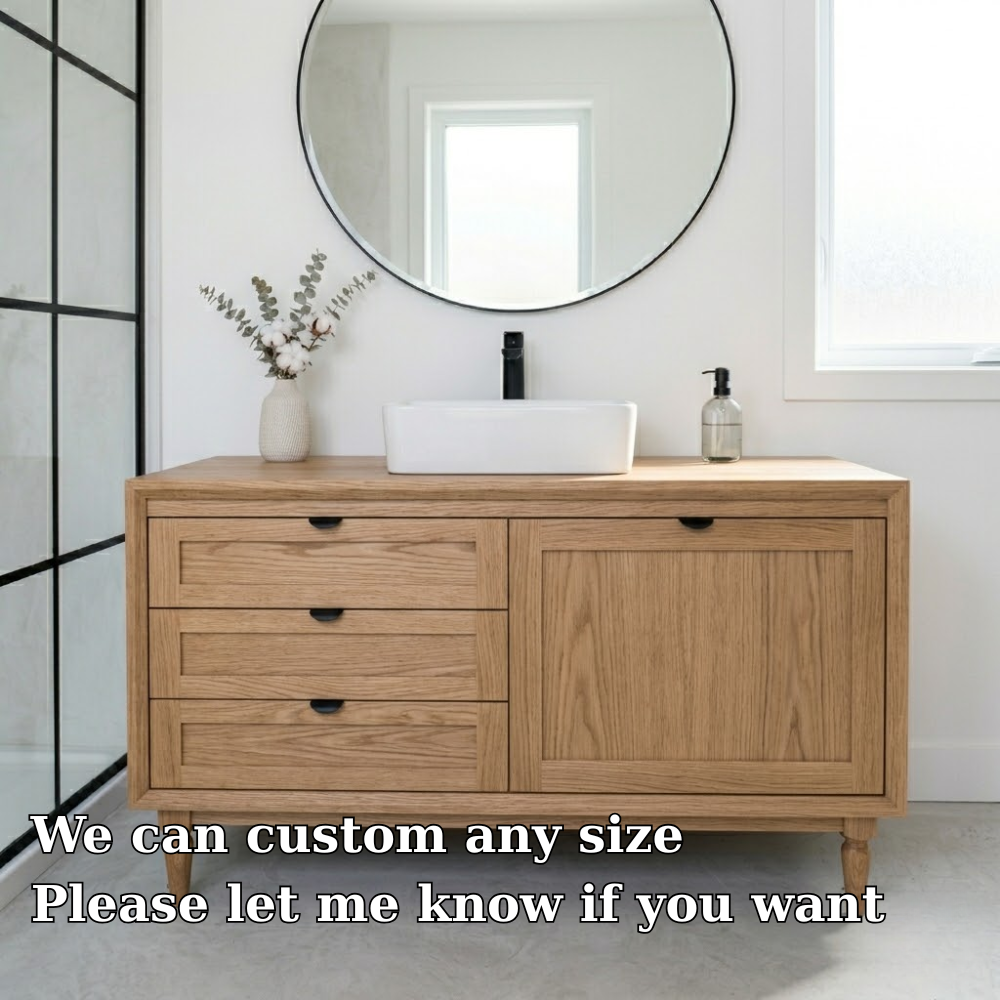 Solid Wood Bathroom Vanity with Drawers & Cabinet β Minimal Modern