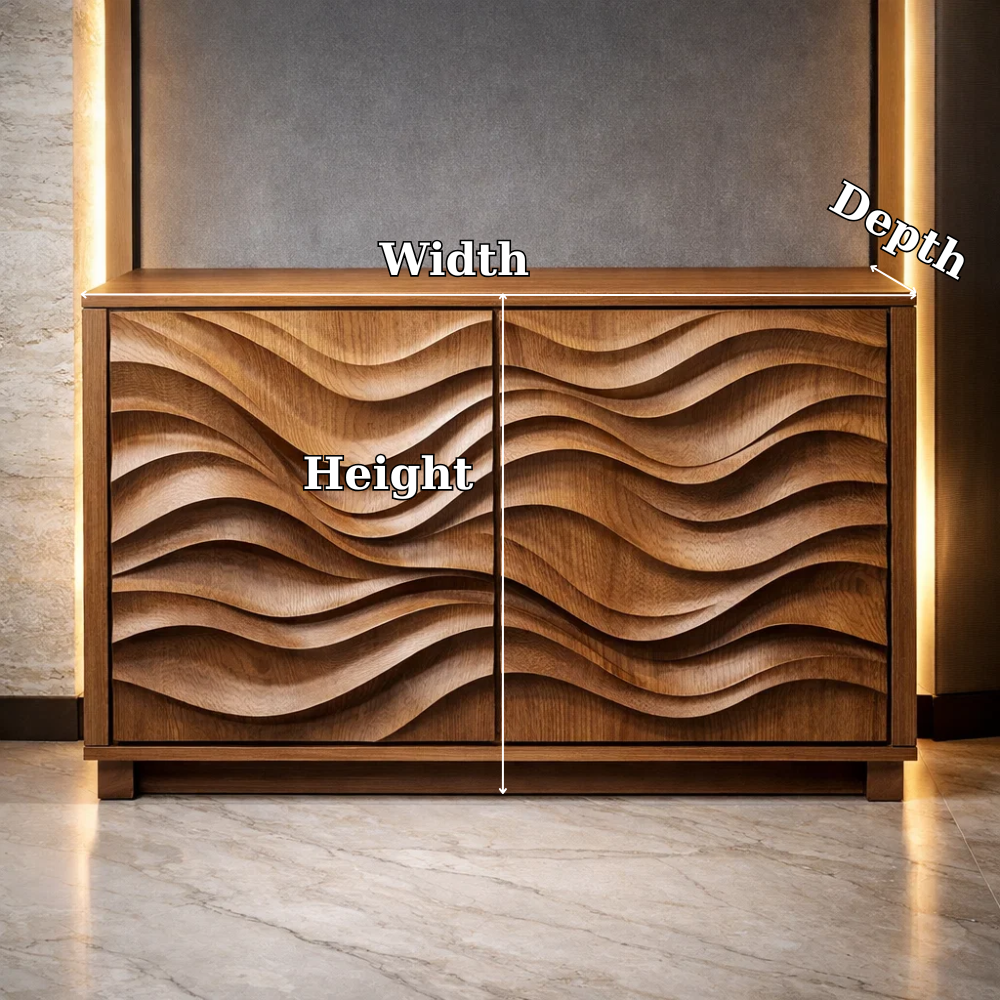 Wave-Pattern Solid Wood Console Cabinet | Modern Home Storage | Elegant Design