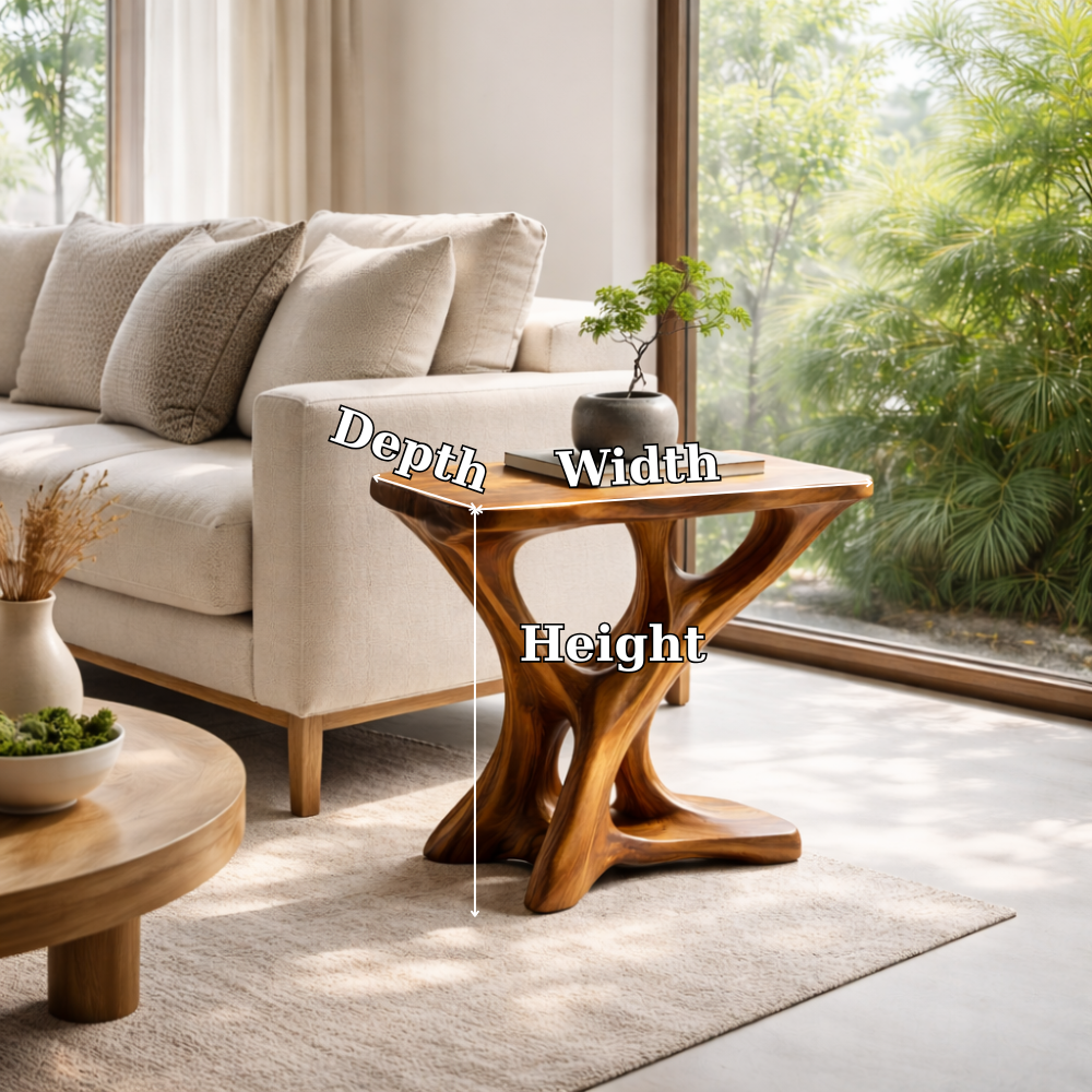 Solid Wood Sculptural End Table – Modern Organic Side Table for Living Room
