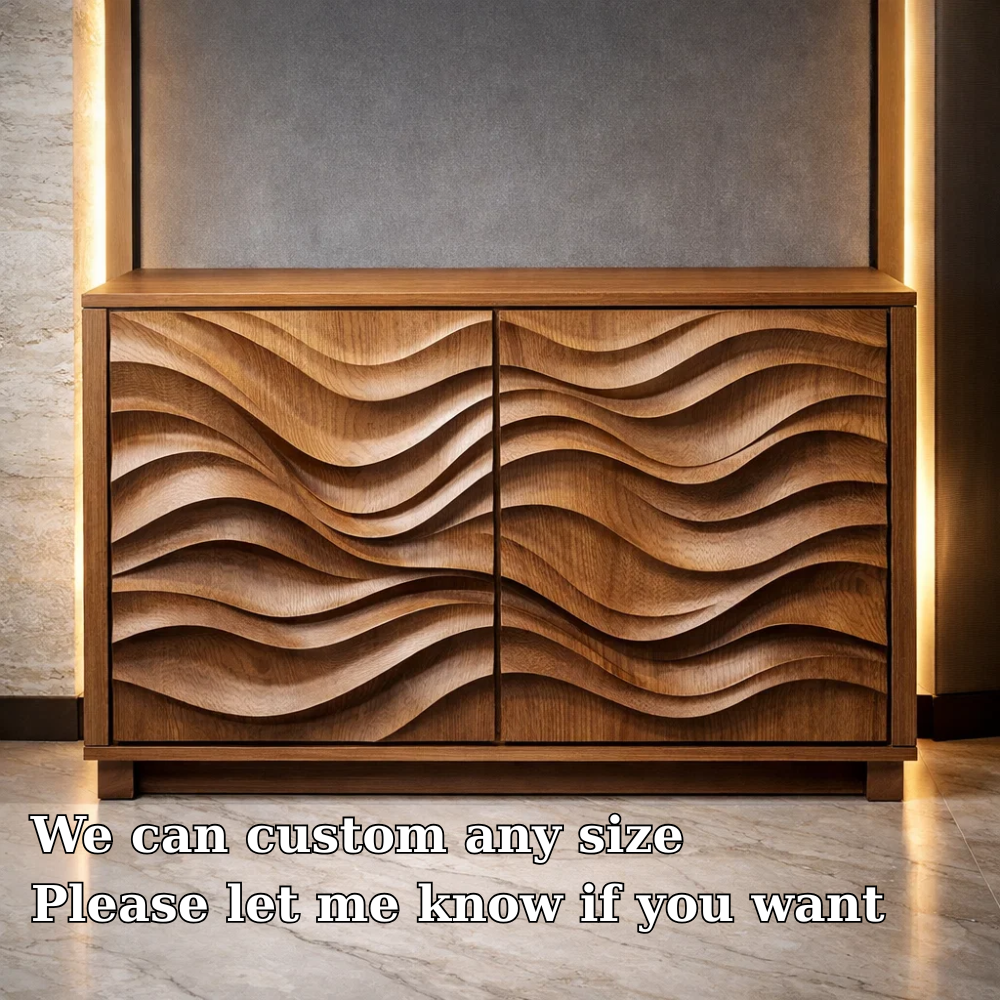 Wave-Pattern Solid Wood Console Cabinet | Modern Home Storage | Elegant Design