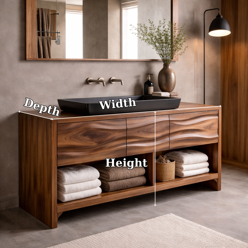 Solid Walnut Wood Bathroom Vanity Cabinet with Drawers & Open Shelf β Modern Vanity Base