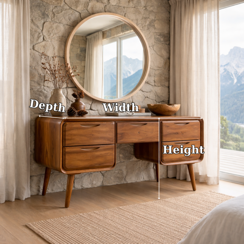 Solid Wood Makeup Vanity with 6 Drawers | Modern Minimalist Design for Bedroom
