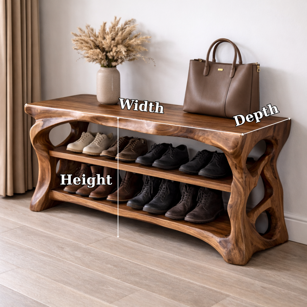 Solid Wood Entryway Bench with Shoe Storage Shelf – Rustic Natural Wood Shoe Rack