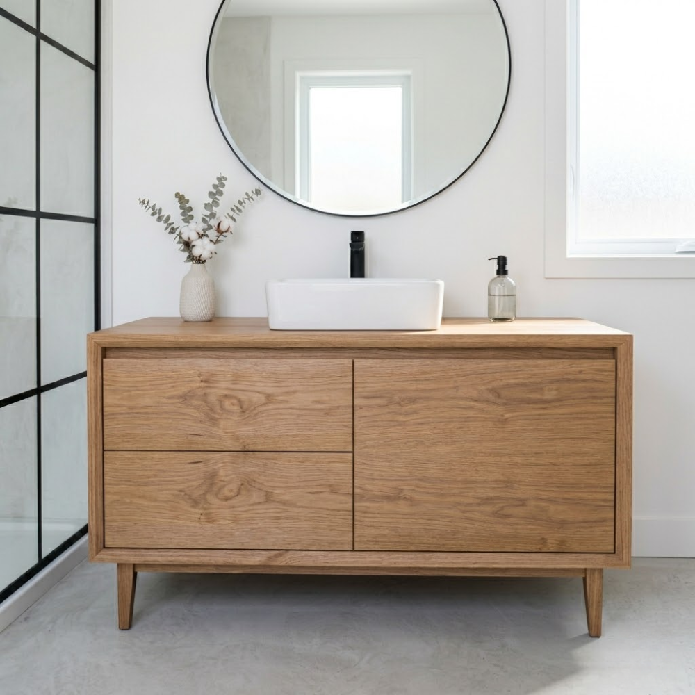 Solid Wood Bathroom Vanity with Drawers & Cabinet β Clean Minimal Design