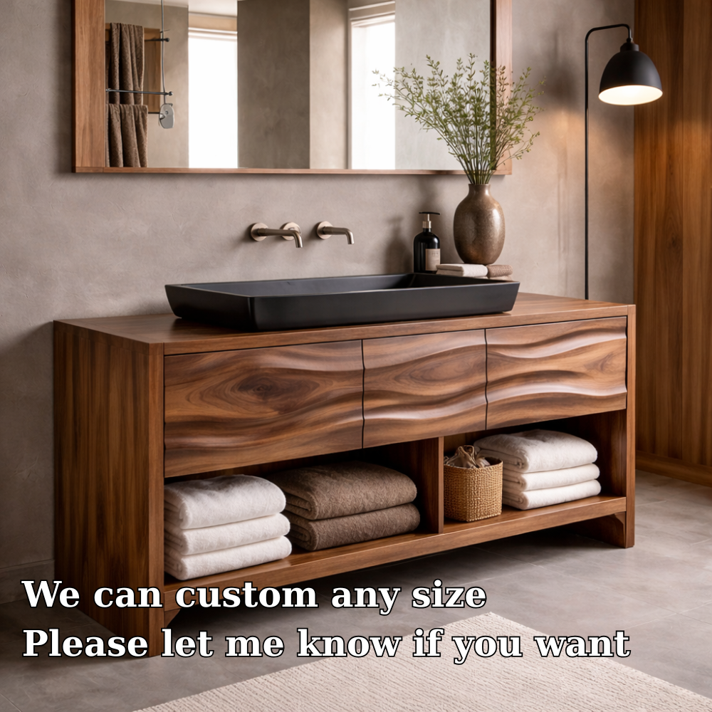 Solid Walnut Wood Bathroom Vanity Cabinet with Drawers & Open Shelf β Modern Vanity Base