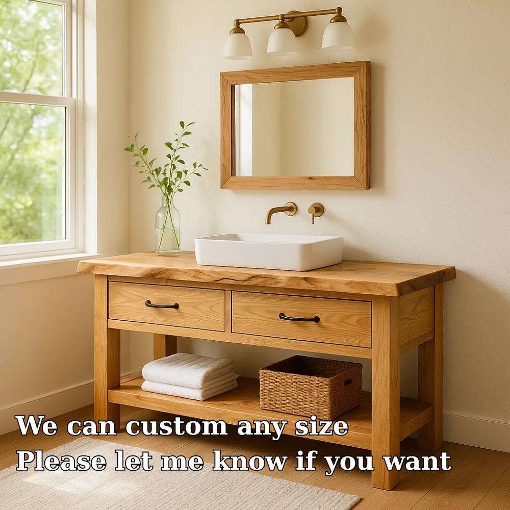 Solid Wood Bathroom Vanity with Drawers and Open Shelf Rustic Farmhouse Vanity