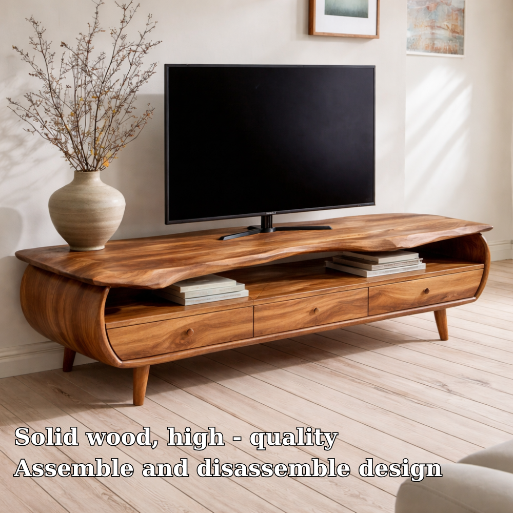 Live Edge Solid Wood Media Console – Modern TV Stand with Drawers & Storage