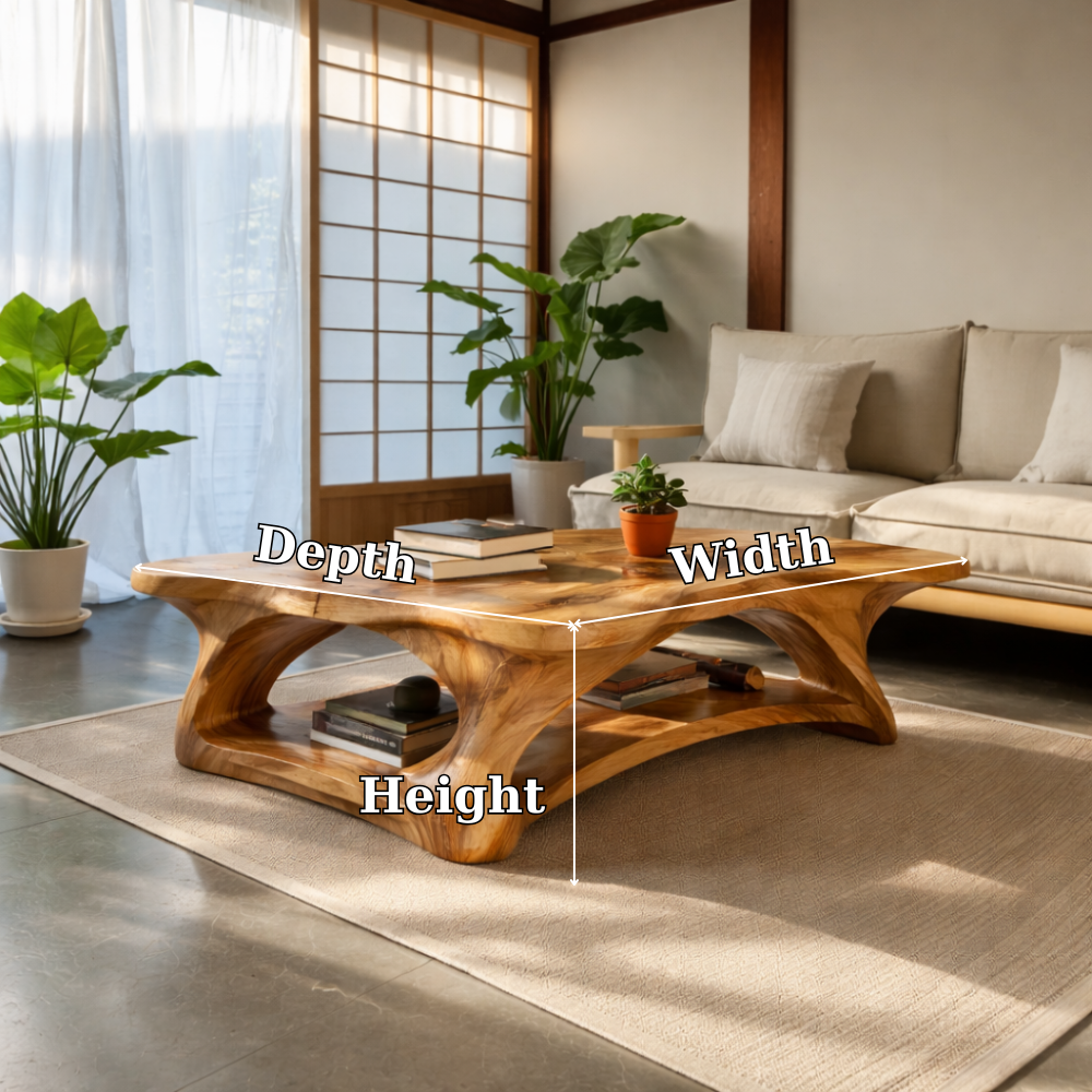 Solid Wood Coffee Table with Sculpted Organic Design – Modern Living Room Furniture