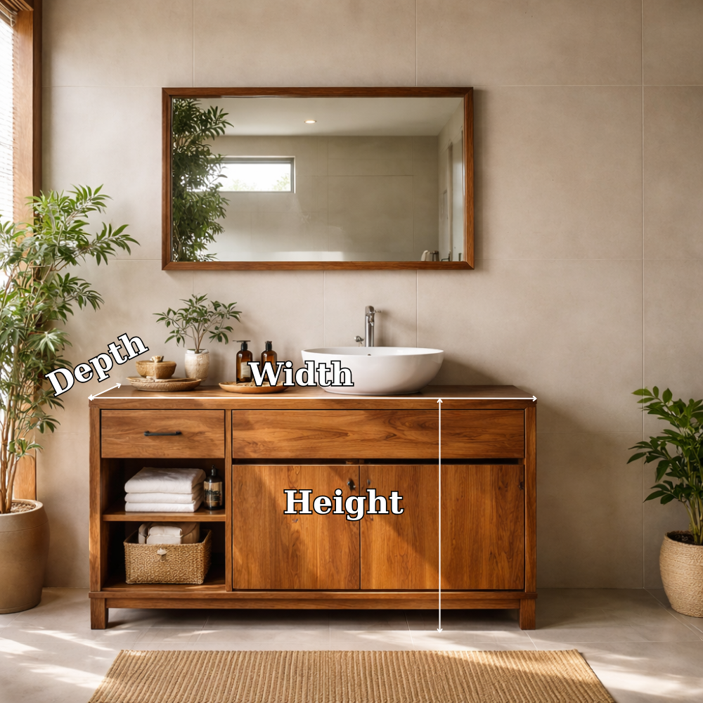 Solid Wood Bathroom Vanity with Side Shelf Storage β Natural Wood Freestanding Vanity Cabinet