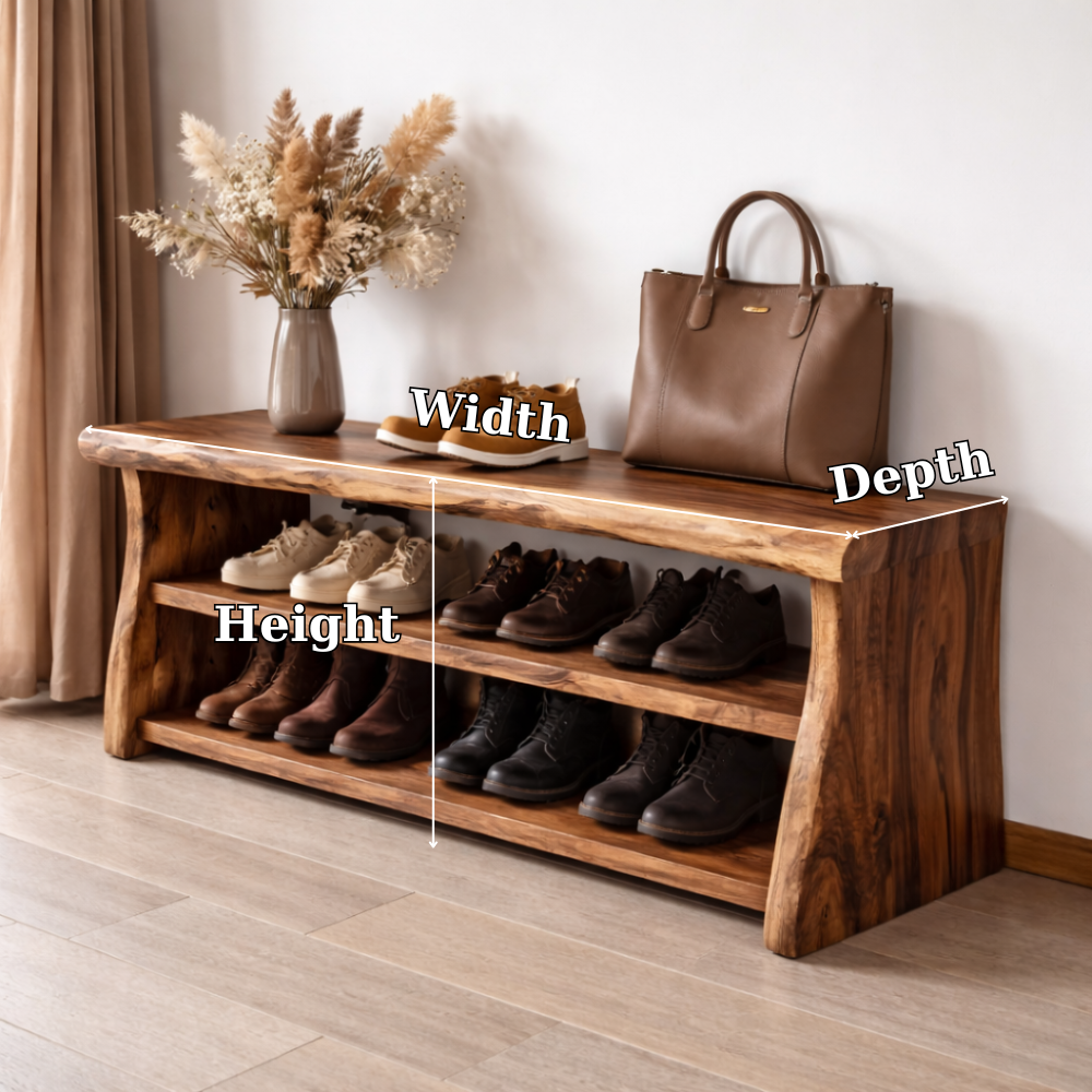 Solid Wood Entryway Bench with Shoe Storage Shelf – Rustic Wooden Shoe Rack Bench
