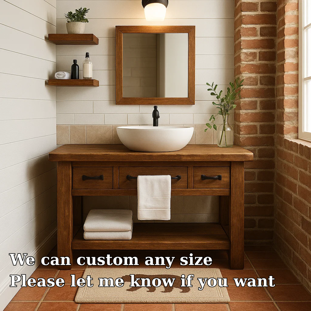 Rustic Solid Wood Bathroom Vanity with Vessel Sink & Storage β Modern Design