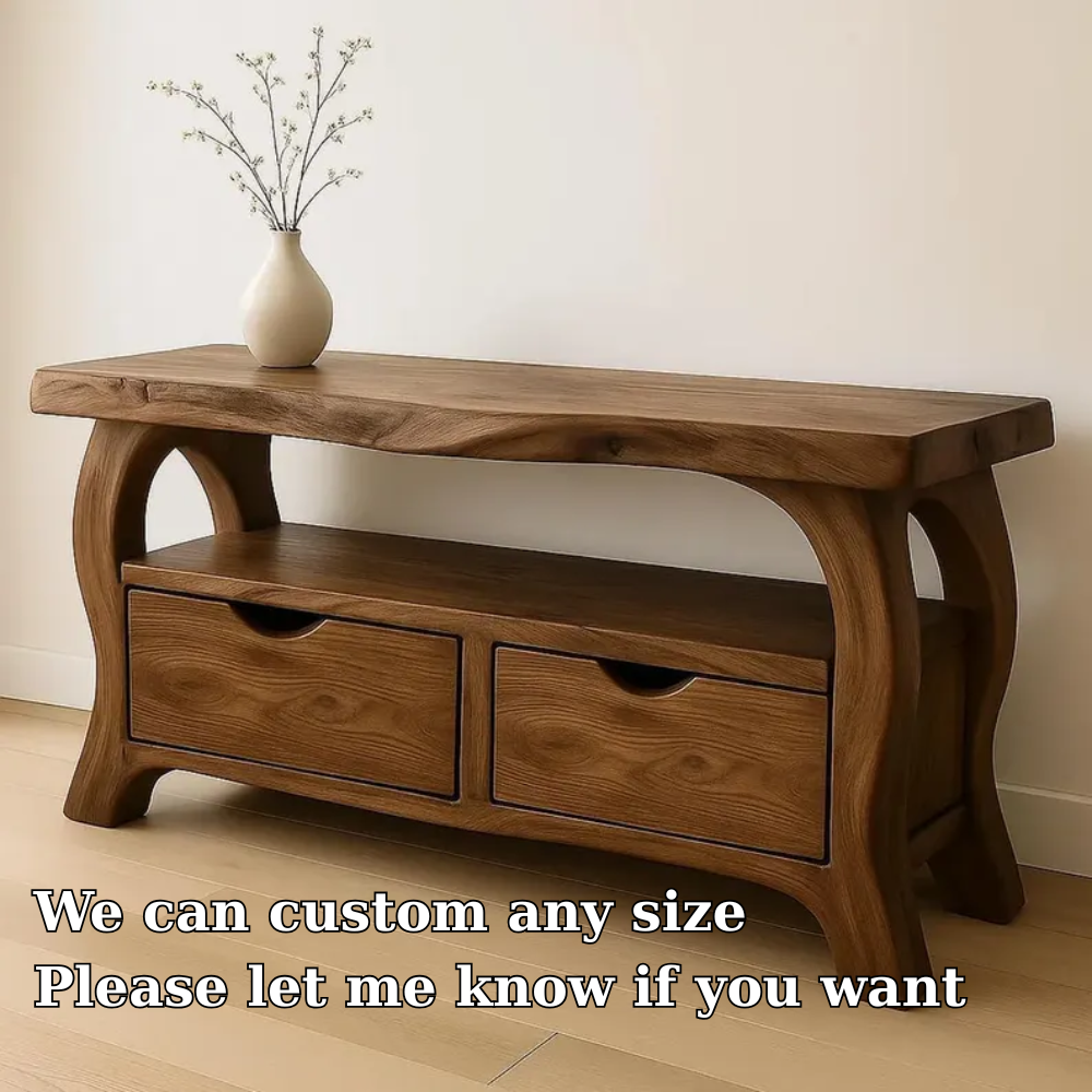 Modern Solid Wood TV Console with Storage Drawers – Wooden Media TV Stand