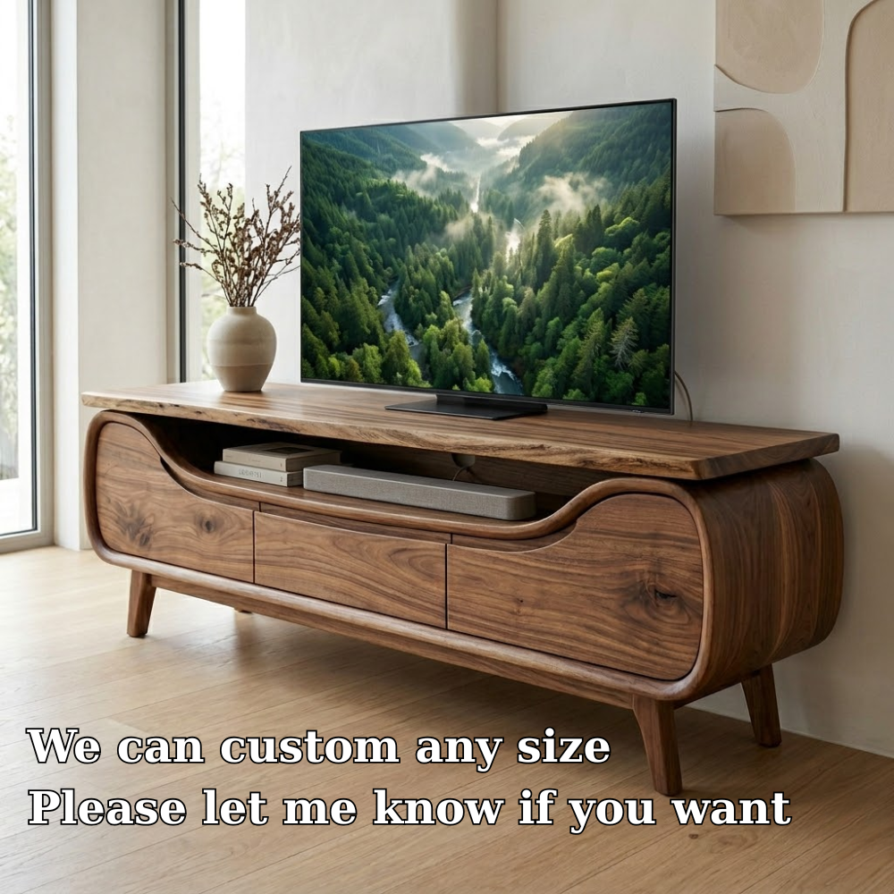 Curved Solid Wood Media Console – Modern TV Stand with Organic Design