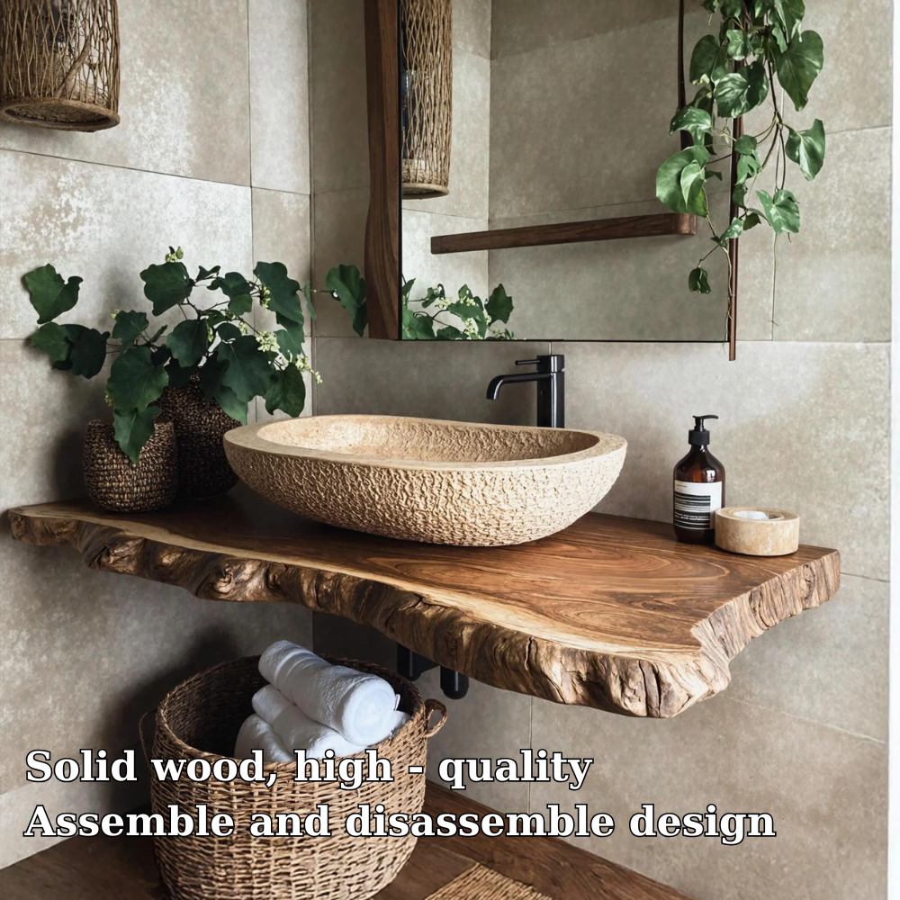 Solid Wood Floating Vanity Live Edge Wall Mount β Rustic Natural Style