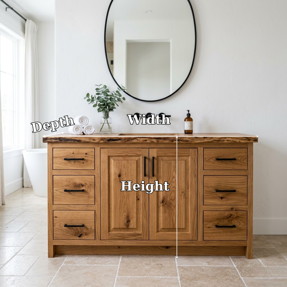 Solid Wood Bathroom Vanity with Drawers & Cabinet β Rustic Modern Storage Base