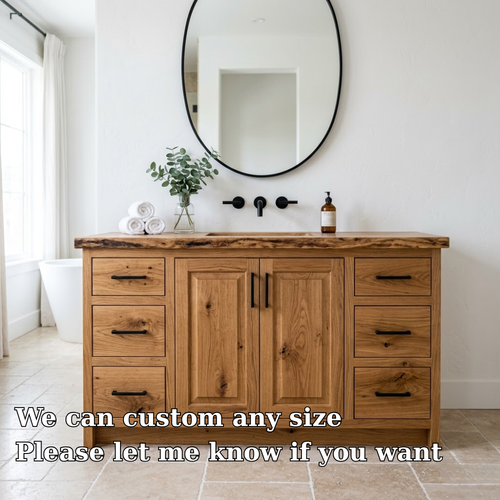 Solid Wood Bathroom Vanity with Drawers & Cabinet β Rustic Modern Storage Base