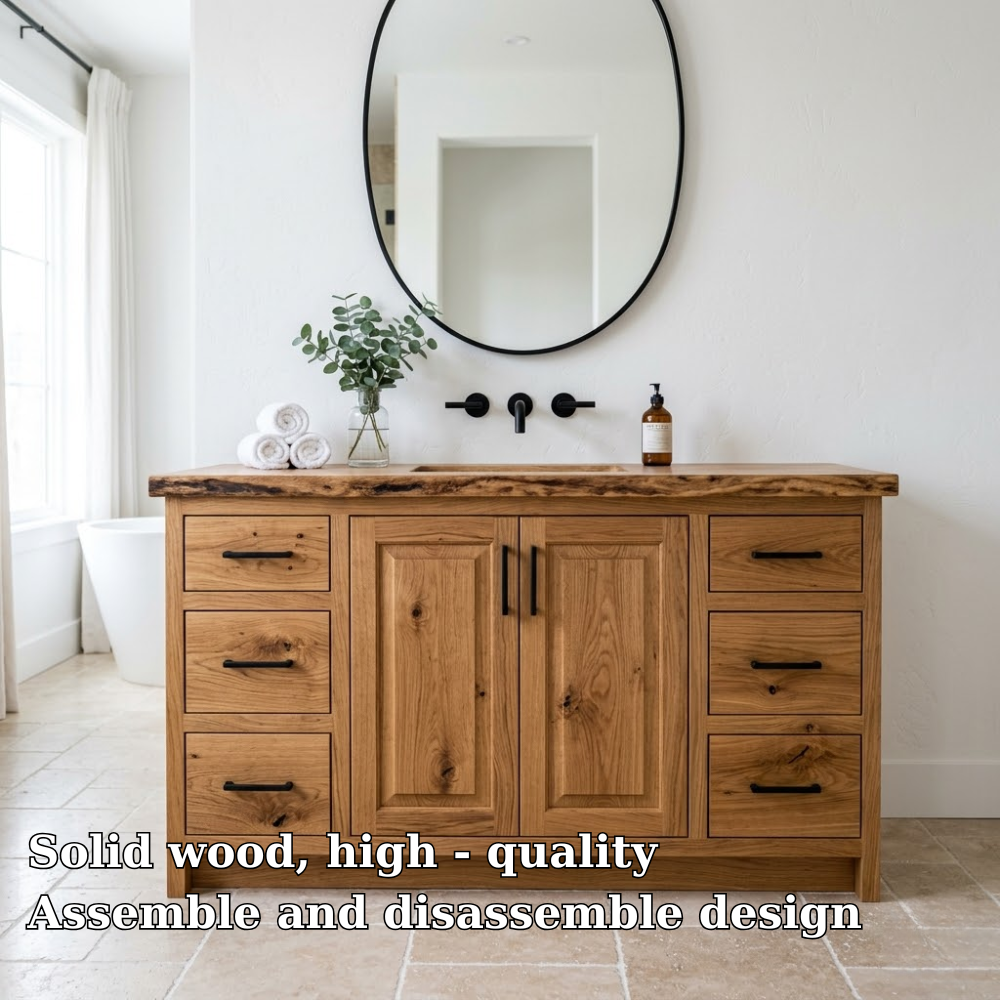 Solid Wood Bathroom Vanity with Drawers & Cabinet β Rustic Modern Storage Base