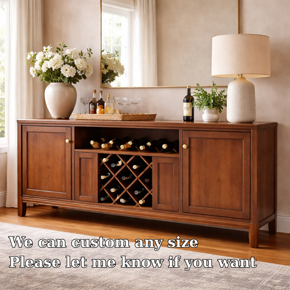 Solid Wood Console Cabinet with Wine Rack and Storage Doors