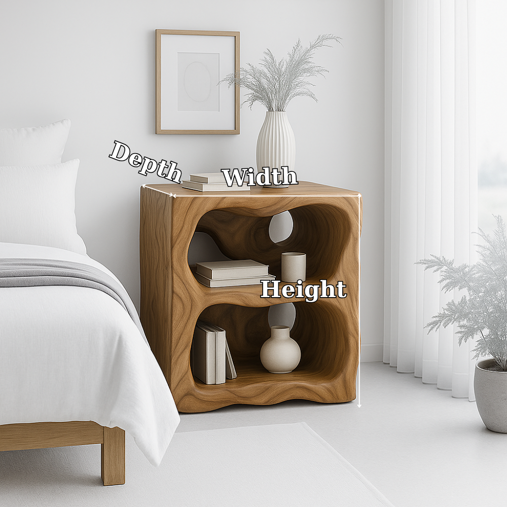 Modern Nightstand with Curved Shelves - Natural Oak Wood Design for Bedroom