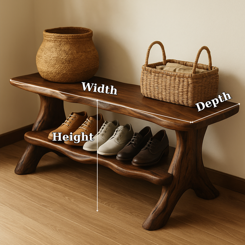 Rustic Solid Wood Shoe Storage Bench – Entryway Wooden Bench with Open Shelf