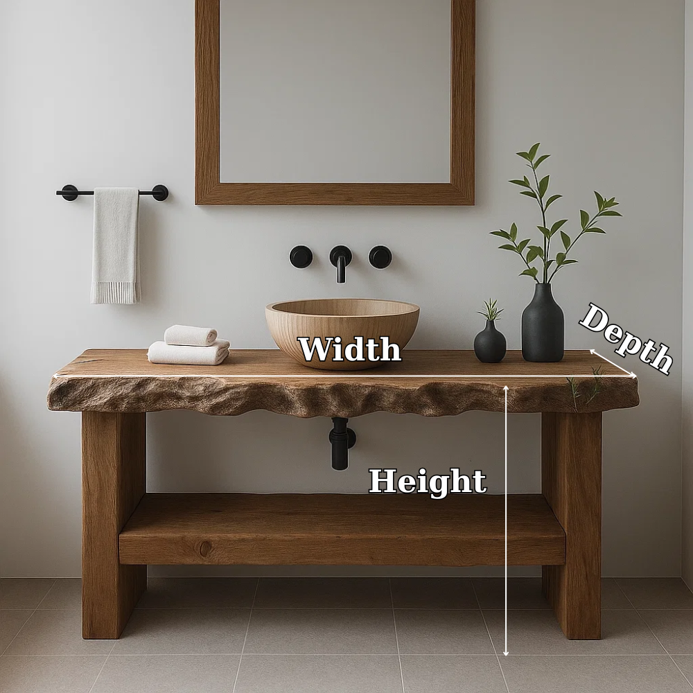 Live Edge Solid Wood Bathroom Vanity β Modern Rustic Wall-Mounted Vanity Sink
