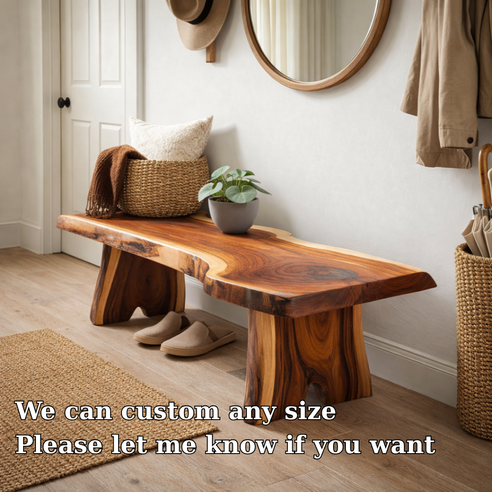 Live Edge Entryway Bench | Solid Wood Hallway Bench with Natural Finish