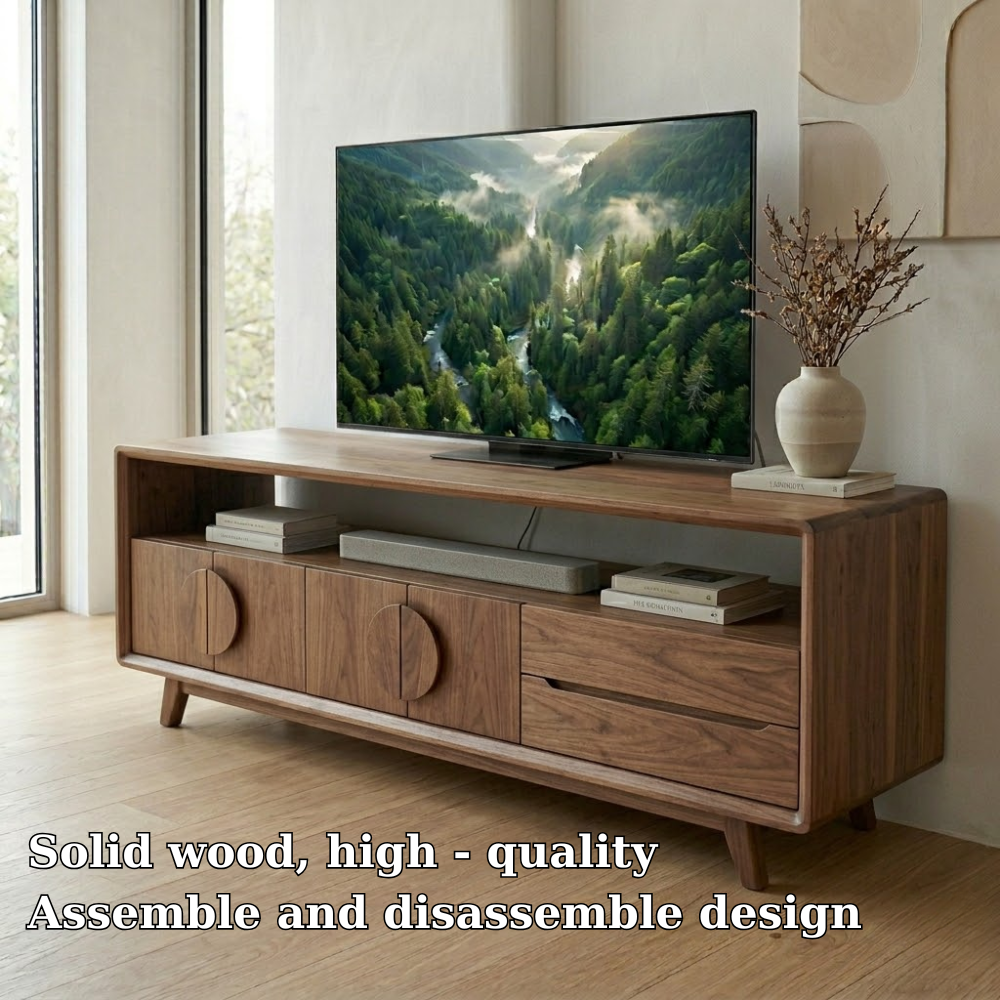 Mid Century Solid Wood Media Console with Storage – Modern TV Stand Cabinet