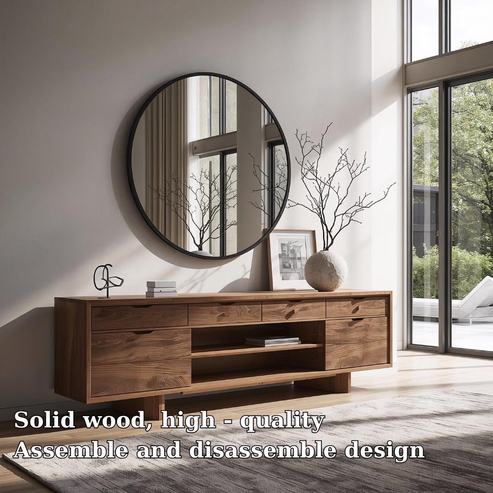 Solid Wood Console Table with Drawers and Open Shelf – Modern Entryway Storage Cabinet