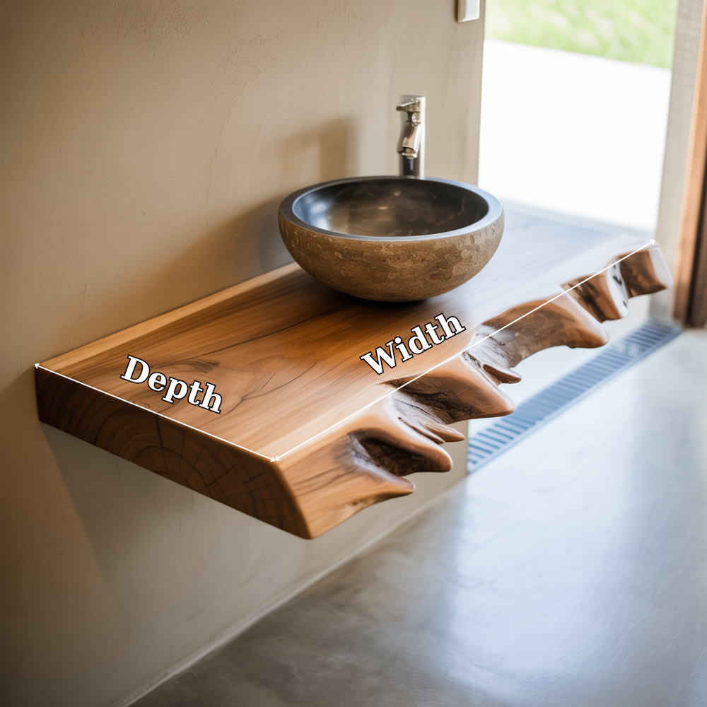 Live Edge Solid Wood Floating Bathroom Vanity β Rustic Wall Mounted Vanity Top
