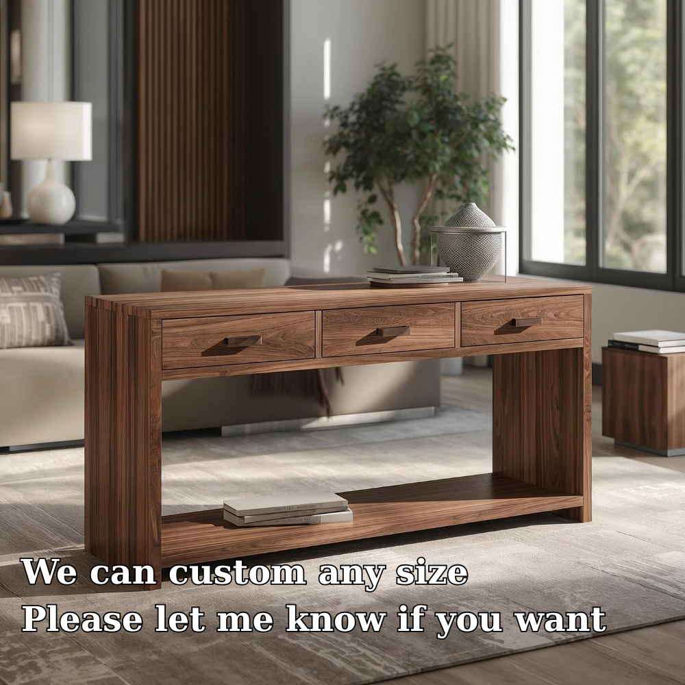 Solid Wood Console Table with Drawers and Shelf – Modern Entryway Storage Table