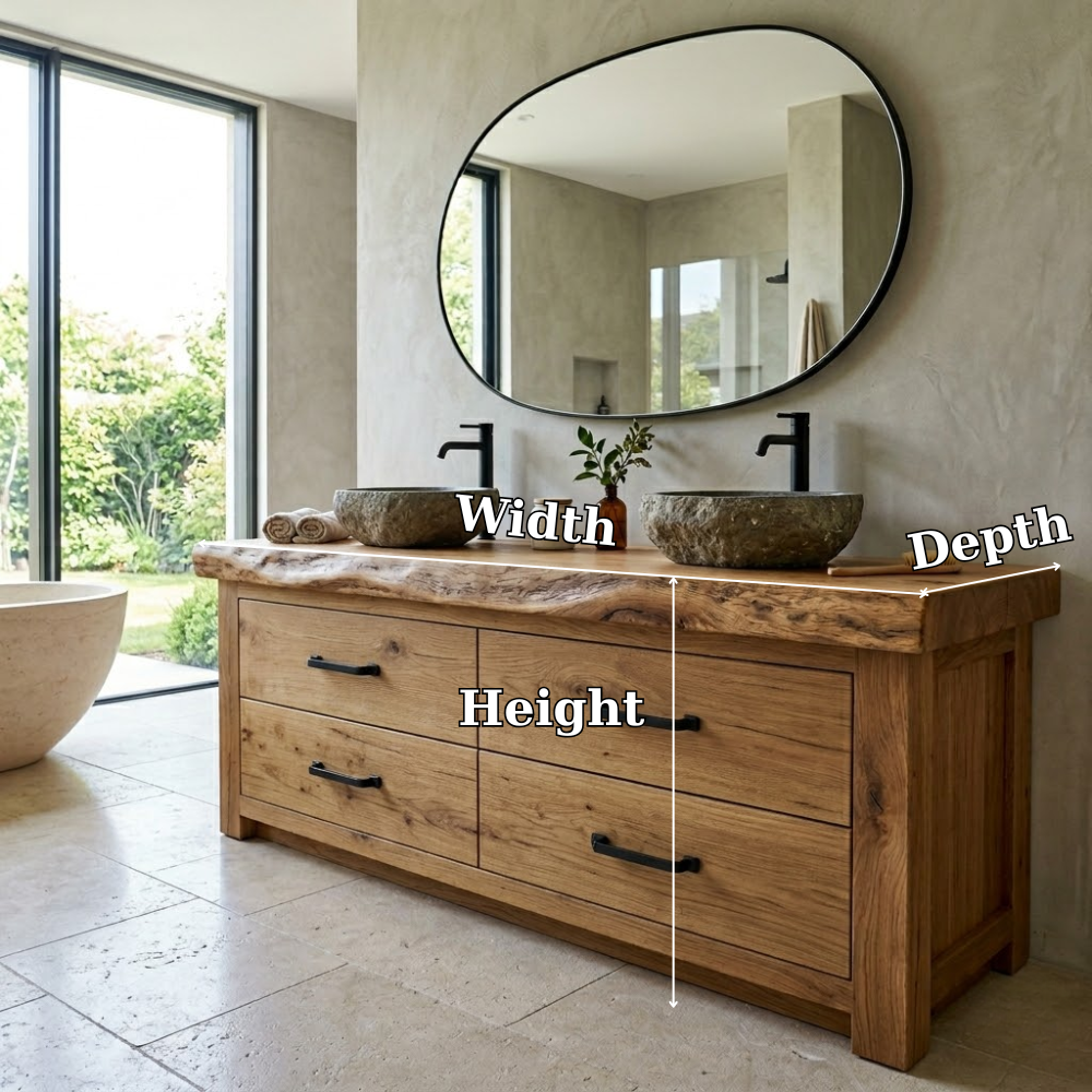 Rustic Solid Wood Bathroom Vanity Double Sink Base Live Edge Top Drawer Storage