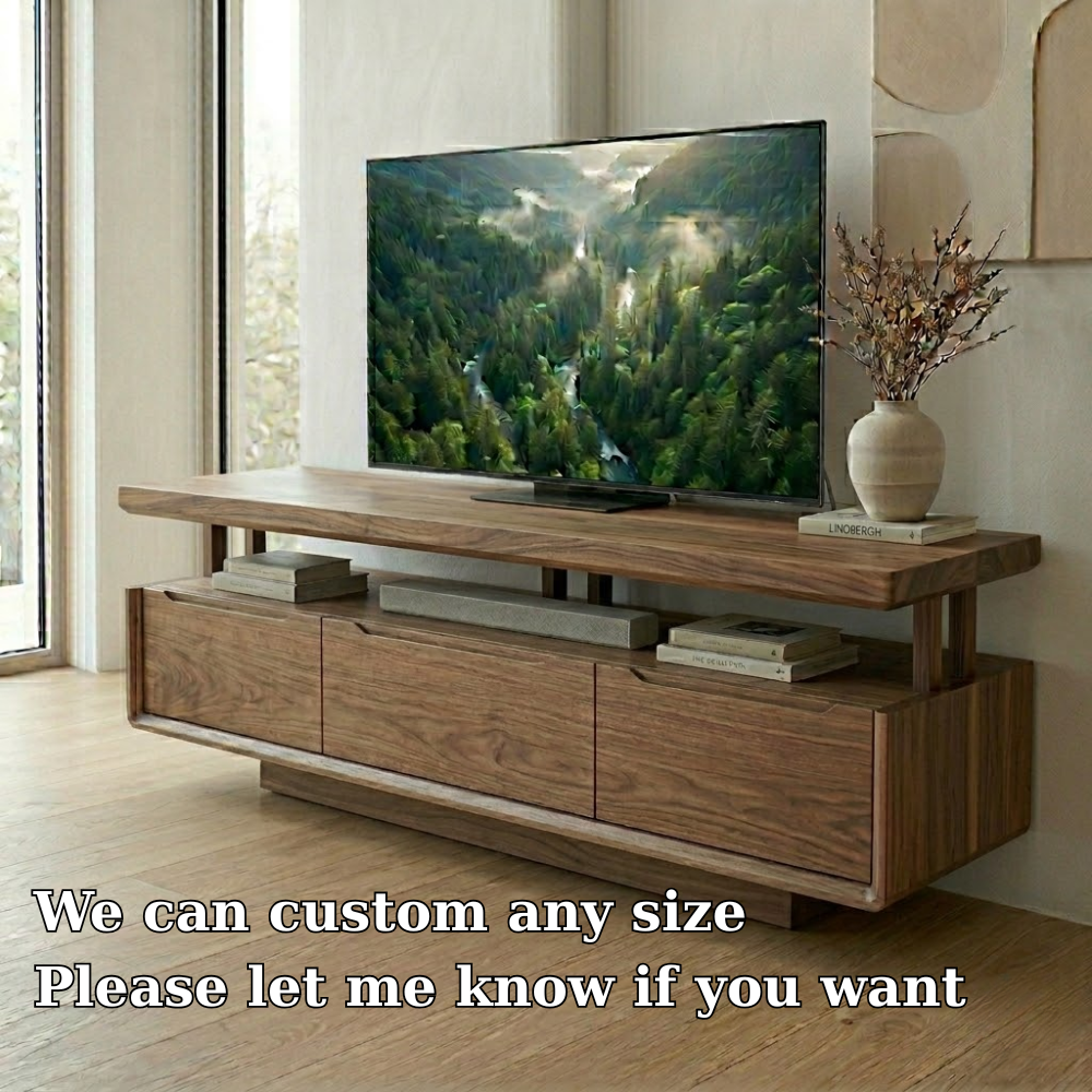 Solid Wood Floating Media Console – Modern TV Stand with Open Shelf Storage