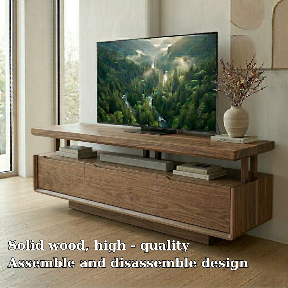 Solid Wood Floating Media Console – Modern TV Stand with Open Shelf Storage